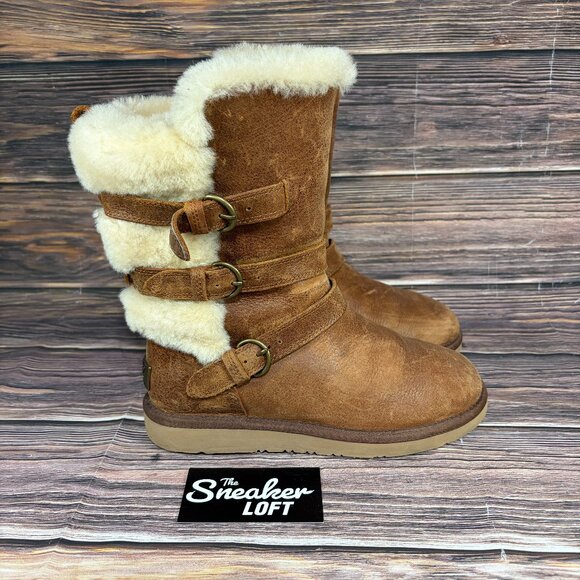 Ugg Becket Boots Water Resistant Brown Leather Sheepskin Lined Women's Size 6 - Picture 1 of 8
